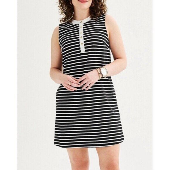 Draper James RSVP Black White Striped Nautical Preppy Sleeveless Shift Dress XXL - Picture 1 of 5
